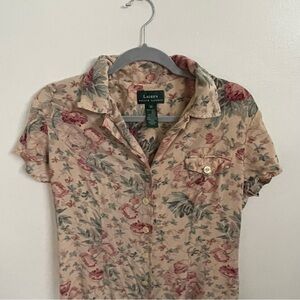 Vintage Ralph Lauren Silk Floral Dress in Cream